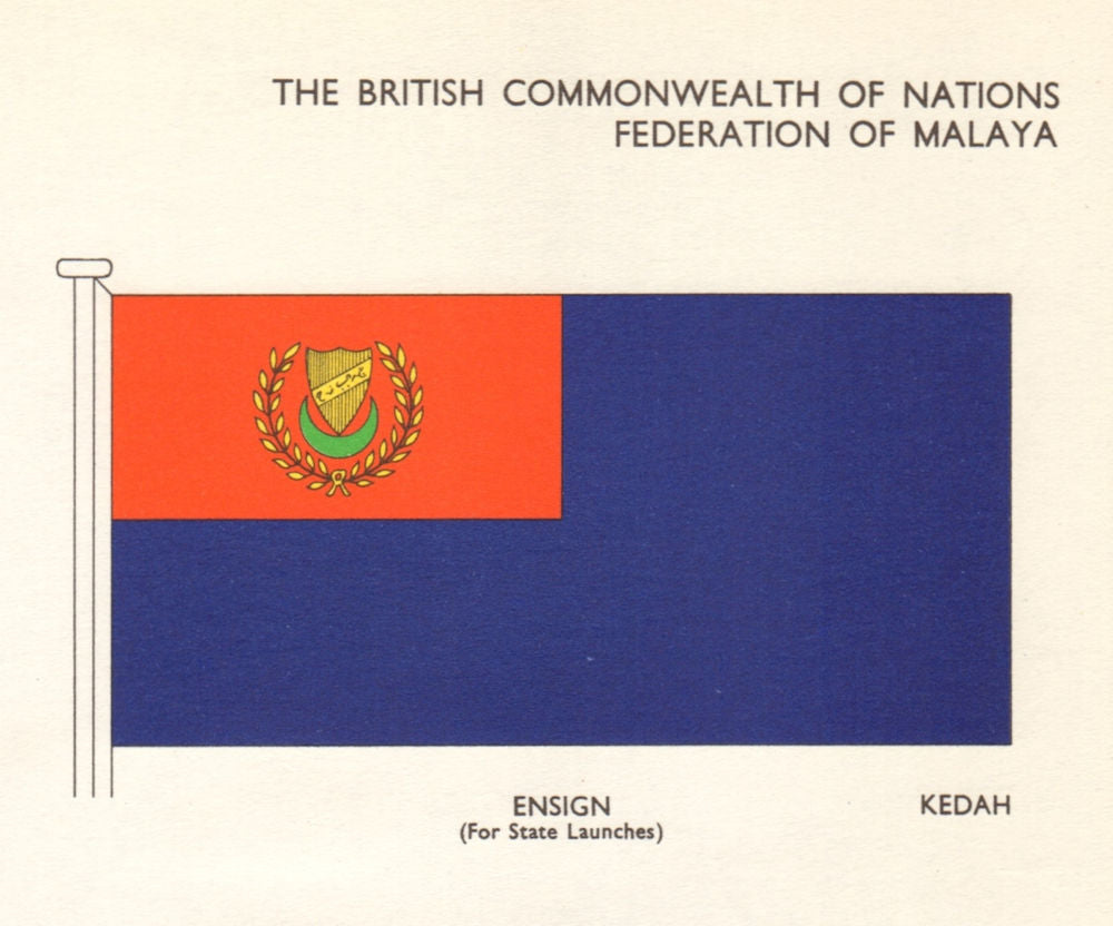 MALAYSIA FLAGS. Federation of Malaya. Ensign Kedah 1964 old vintage print